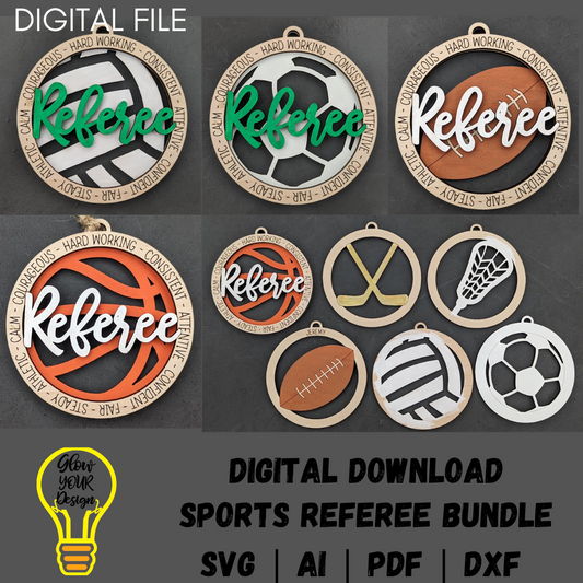 Sports svg bundle, Referee Gift svg including Basketball, Football, Volleyball, Hockey, Lacrosse - Digital download designed for Glowforge