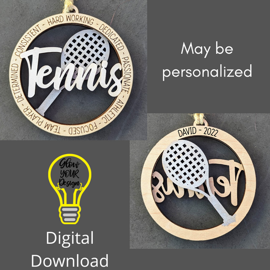Tennis svg - Gift for Tennis Player - Ornament or Car charm svg - Can be customized with name or message - Laser cut file designed for Glowforge