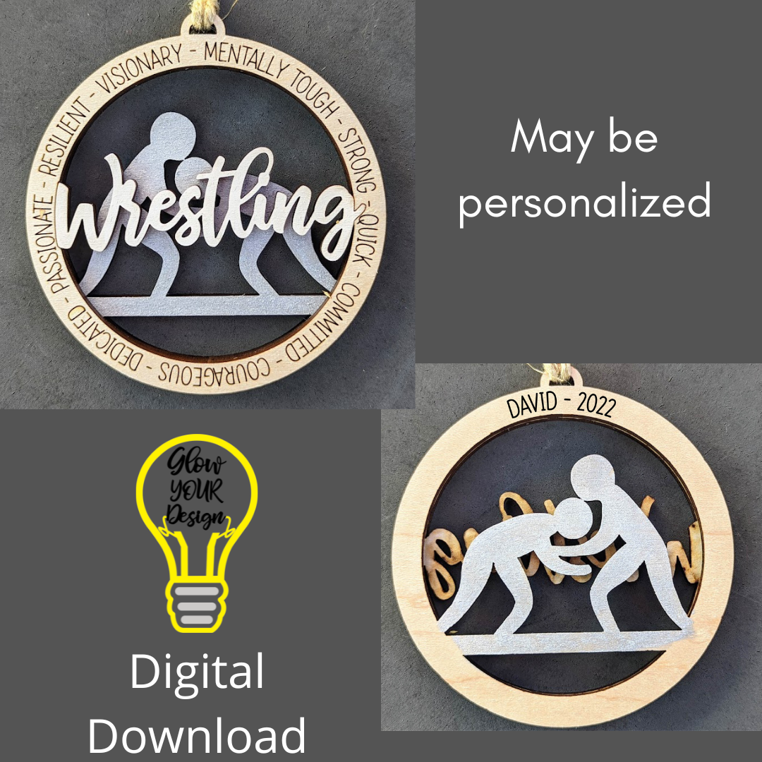 Wrestling svg - Gift for Wrestler - Ornament or Car charm svg - Can be customized with name or message - Laser cut file for Glowforge