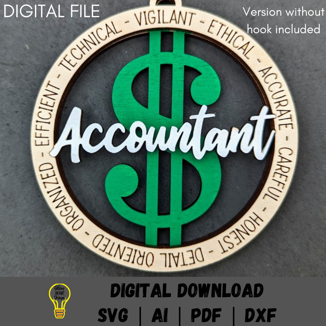 Accountant svg, Gift for CPA tax accountant, Ornament or Car charm svg, Cut & Score laser cut file Digital Download Made for Glowforge