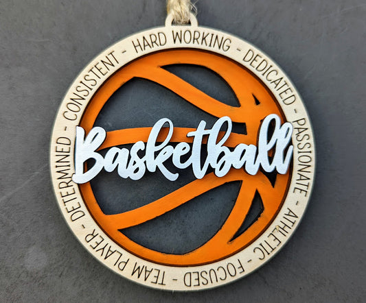 Basketball svg - Gift for Basketball Player DIGITAL FILE - Ornament, wall hanging. magnet or car charm svg - Can be customized with name or message, includes set with and without ornament hooks - Laser cut file designed for Glowforge