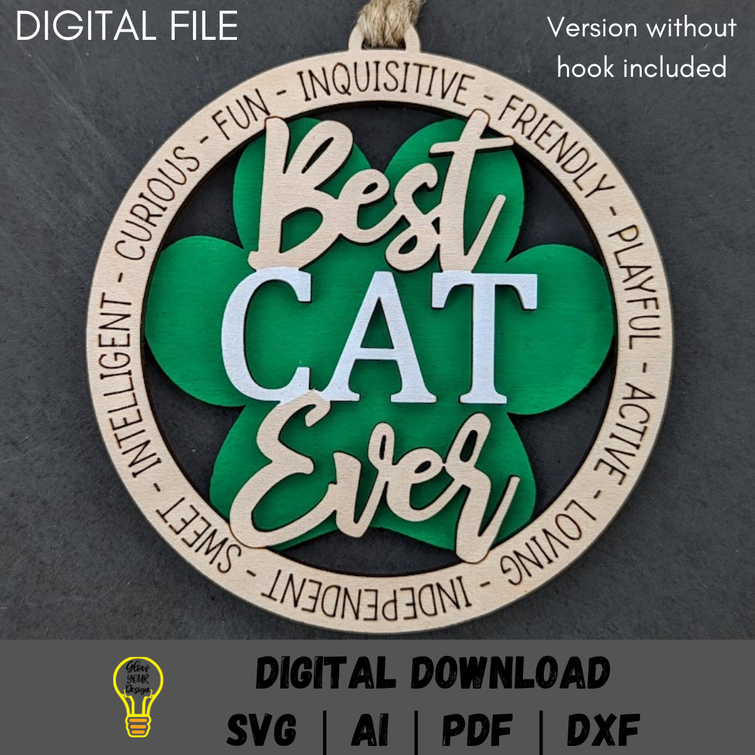 Cat ornament svg, Cat memorial ornament digital file, Personalized cat svg, Pet car charm laser file, Digital Download Made for Glowforge