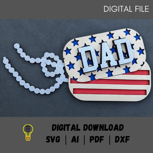 Military svg - Veteran Dad gift DIGITAL FILE - Dog tags Wall Hanging or Magnet - Can be personalized with Name, Rank, Dates of Service - Cut and score Digital Download designed for Glowforge