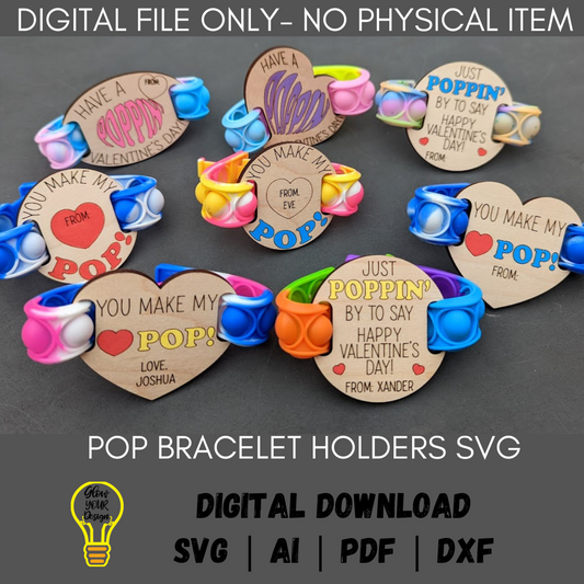Valentine svg - Pop bracelet valentine digital file - Set of 5 classroom valentine gift svg bundle - Cut and score Glowforge Laser cut file
