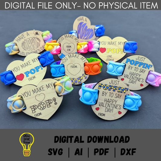 Valentine svg - Pop bracelet valentine digital file - Set of 5 classroom valentine gift svg bundle - Cut and score Glowforge Laser cut file