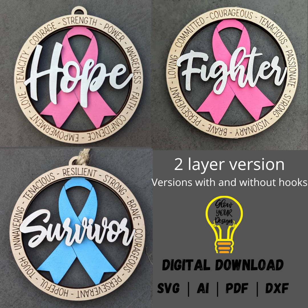 Double Layer Cancer bundle svg - Wall Hanging or Ornament Digital File - Gift for cancer patient DIGITAL DOWNLOAD - Glowforge Digital Design