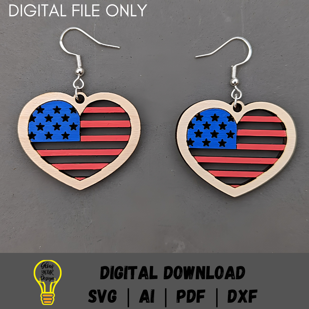 Flag earrings svg, Patriotic earrings DIGITAL FILE, SVG laser cut file, Quick cut svg, American Flag jewelry svg, Glowforge digital download