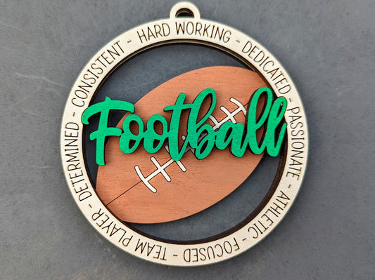Football svg - Gift for Football Player DIGITAL FILE - Ornament, wall hanging. magnet or car charm svg - Can be customized with name or message, includes set with and without ornament hooks - Laser cut file designed for Glowforge