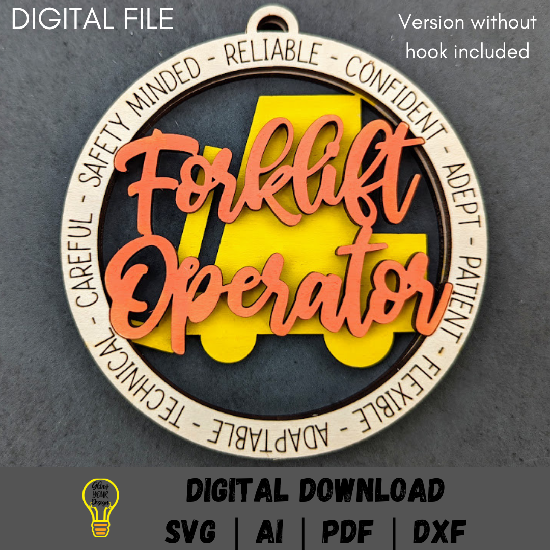 Forklift operator svg - Ornament digital file - Gift for Forklift driver - Car charm svg - Cut and score laser cut file designed for Glowforge