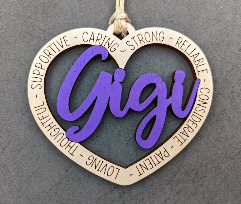 Gigi grandma svg - Gift for Grandmother Ornament or Car Charm DIGITAL FILE - Laser cut file designed for Glowforge - Cut and score only