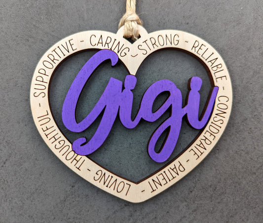 Gigi grandma svg - Gift for Grandmother Ornament or Car Charm DIGITAL FILE - Laser cut file designed for Glowforge - Cut and score only