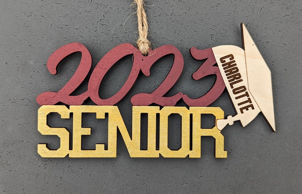 2023 Senior svg, Graduation car charm digital download, Laser cut file for 2023 Senior - Can be personalized with name and school colors