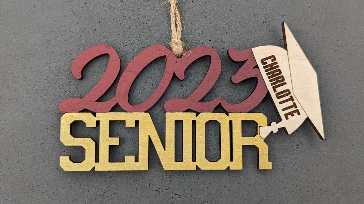 2023 Senior svg, Graduation car charm digital download, Laser cut file for 2023 Senior - Can be personalized with name and school colors