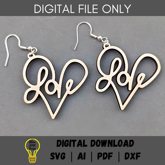 Love earrings svg, Valentine's svg, SVG laser cut file, Quick cut svg, Minimalist Valentine earring file, Glowforge digital download