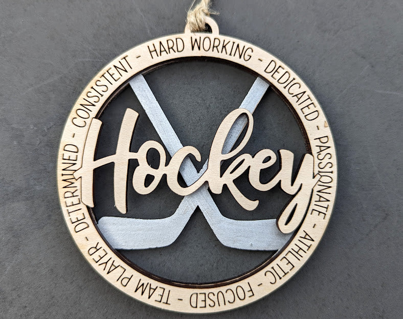 Hockey svg - Gift for Hockey Player DIGITAL FILE - Ornament, wall hanging. magnet or car charm svg - Can be customized with name or message, includes set with and without ornament hooks - Laser cut file designed for Glowforge