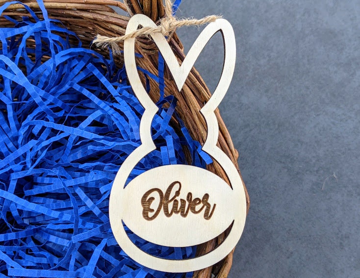 Easter basket tag svg - Wooden name tag for Easter baskets DIGITAL FILE - Laser cut file designed for Glowforge - Can be personalized
