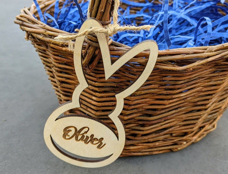 Easter basket tag svg - Wooden name tag for Easter baskets DIGITAL FILE - Laser cut file designed for Glowforge - Can be personalized