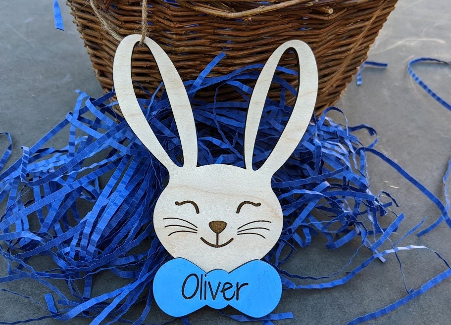 Easter tag svg - Wooden Bunny Easter Basket tag Digital File - Cut and score laser cut file designed for Glowforge