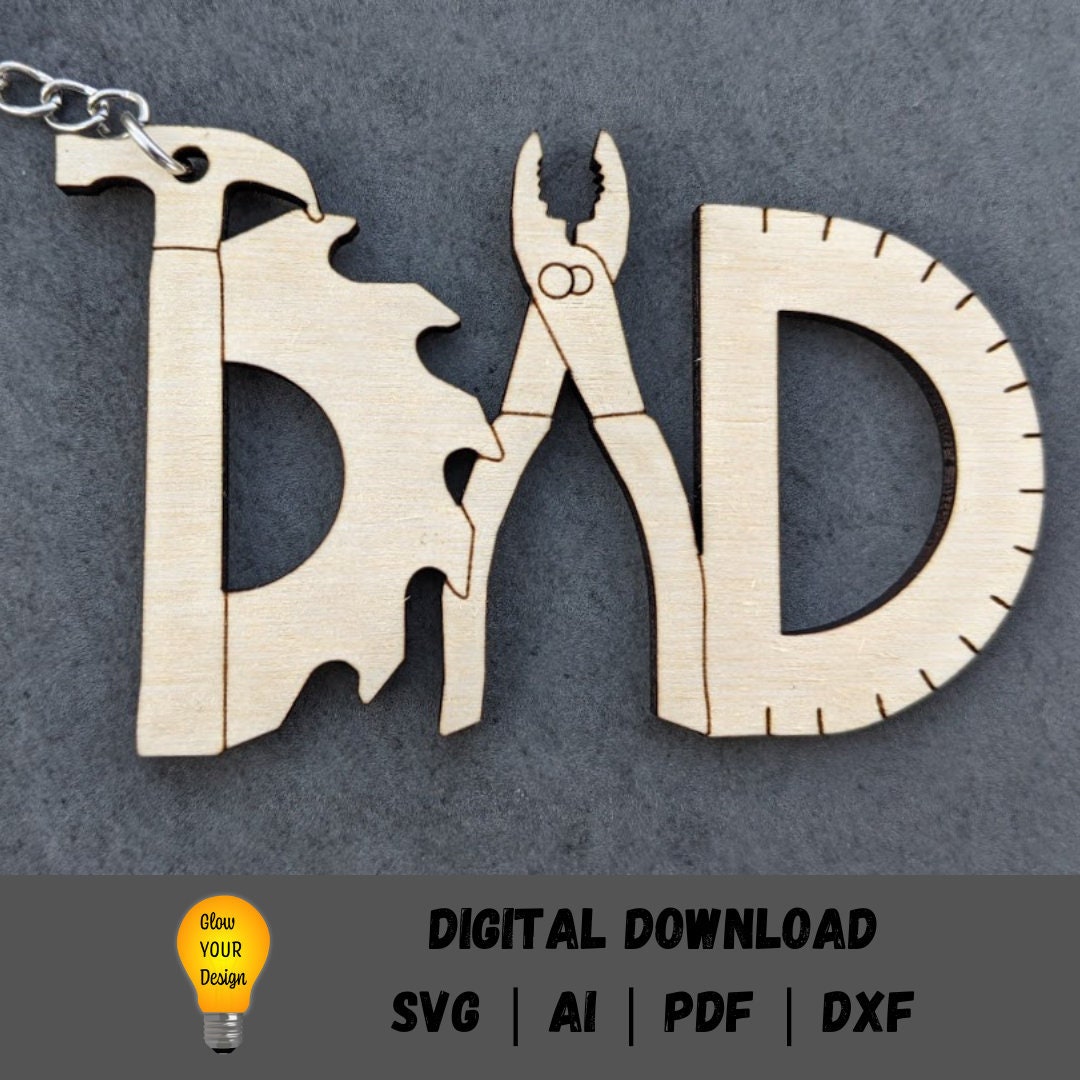 Father's day svg, Keychain for Dad svg, Tool lover gift, Dad gift svg, Designed for Glowforge, ai svg dxf pdf, Hammer Pliers Saw Protractor