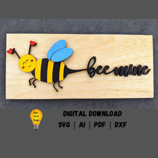 Bee Mine SVG, Bee svg, Valentine's day svg, Classmate Valentine File, Insect svg, Bee digital file, Vday svg, Made for Glowforge