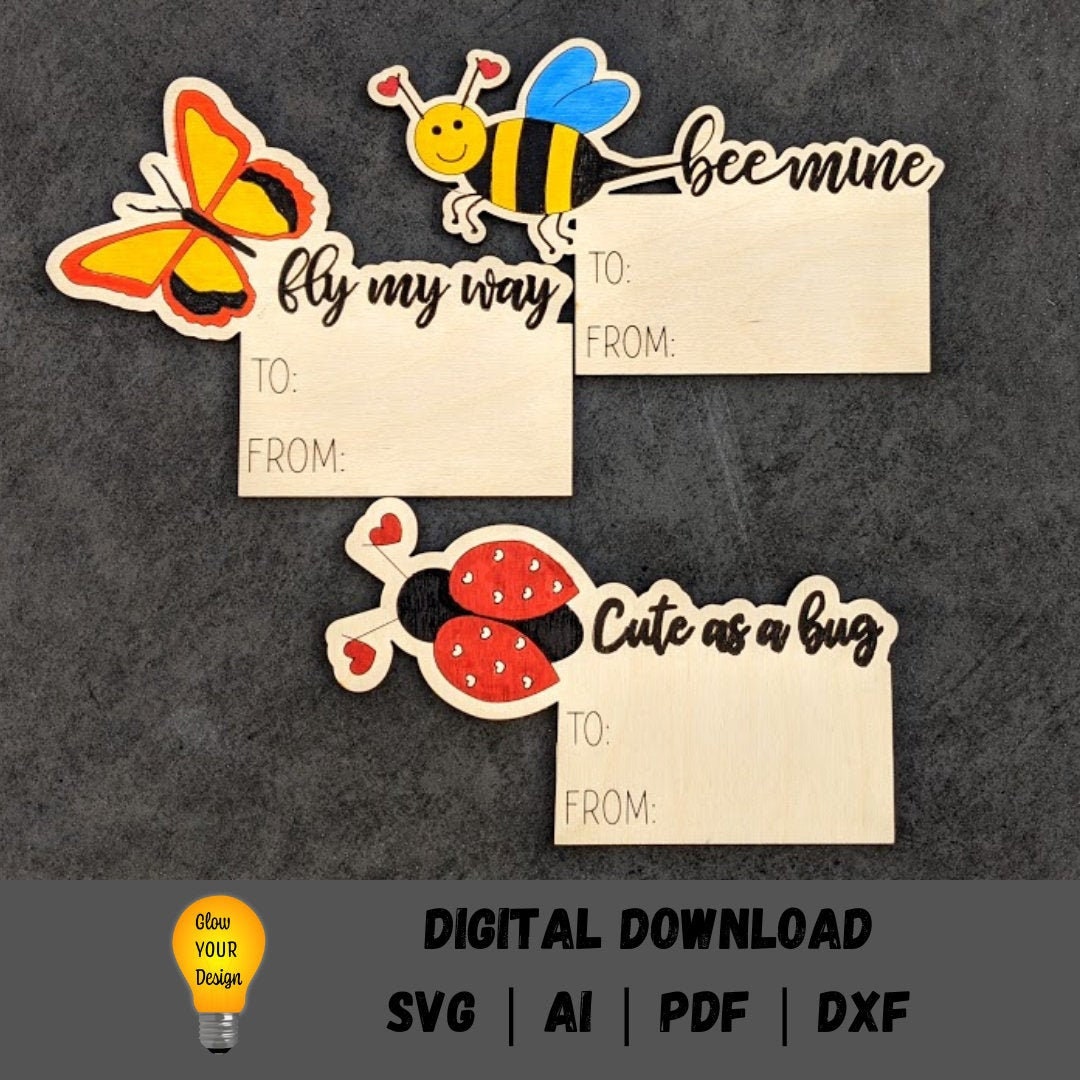 Classroom Valentine SVG, DIY coloring Valentine day digital download, Butterfly Bee Ladybug Child Class Teacher Gift, Made for Glowforge