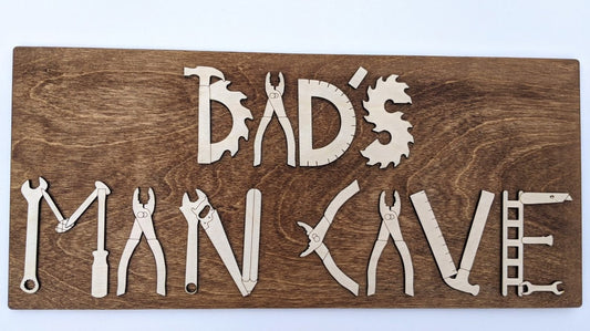 Fathers day SVG - "Dad's Man Cave" Wall Hanging DIGITAL FILE -  Gift for Dad - Digital File Designed for Glowforge