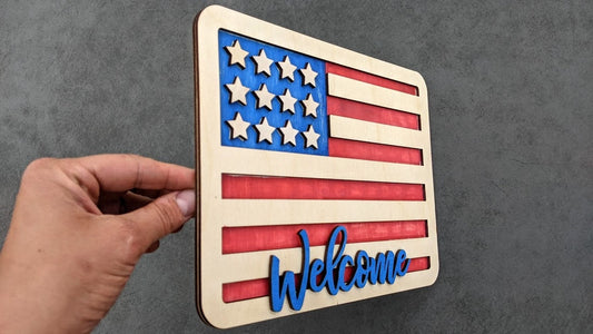 Flag svg - 4th of July svg - Welcome sign DIGITAL FILE -  American Flag svg - Laser Cut File Designed for Glowforge