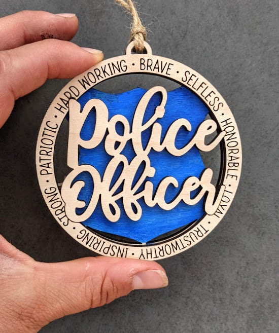 Police officer SVG - Wall hanging. Ornament, Car charm file - Gift for Police Officer - Cut and Score Digital Download Designed for Glowforge
