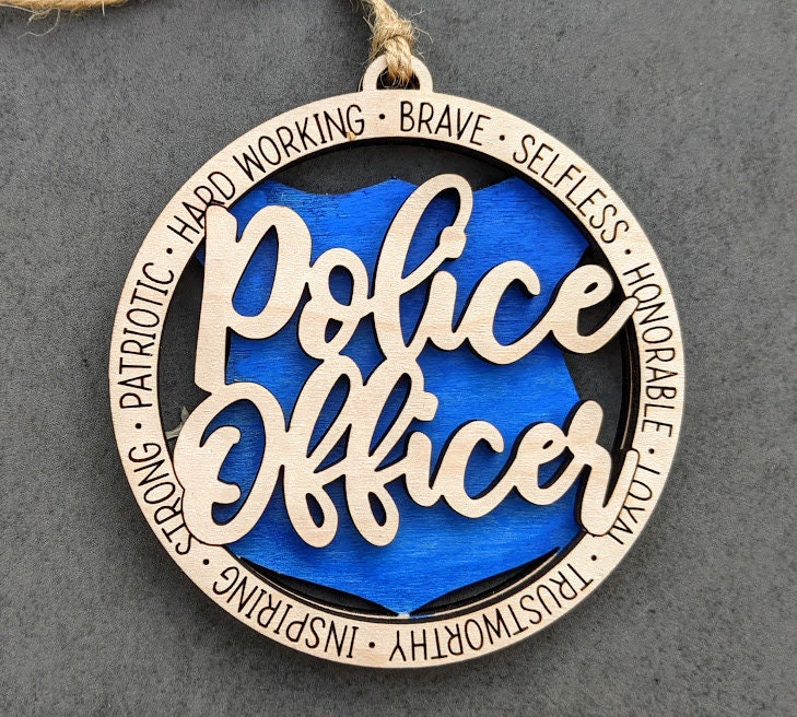 Police officer SVG - Wall hanging. Ornament, Car charm file - Gift for Police Officer - Cut and Score Digital Download Designed for Glowforge