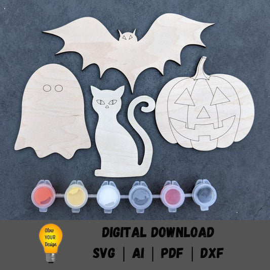 Halloween Paint Kit svg - Cut and score digital download including ghost, cat, jack o lantern, bat - Laser cut file designed for Glowforge