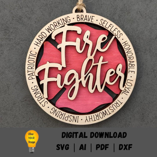 Firefighter svg, Ornament, car charm, or wall hanging DIGITAL DOWNLOAD, Gift for Firefighter, Car charm svg, Cut and Score Digital Download Designed for Glowforge