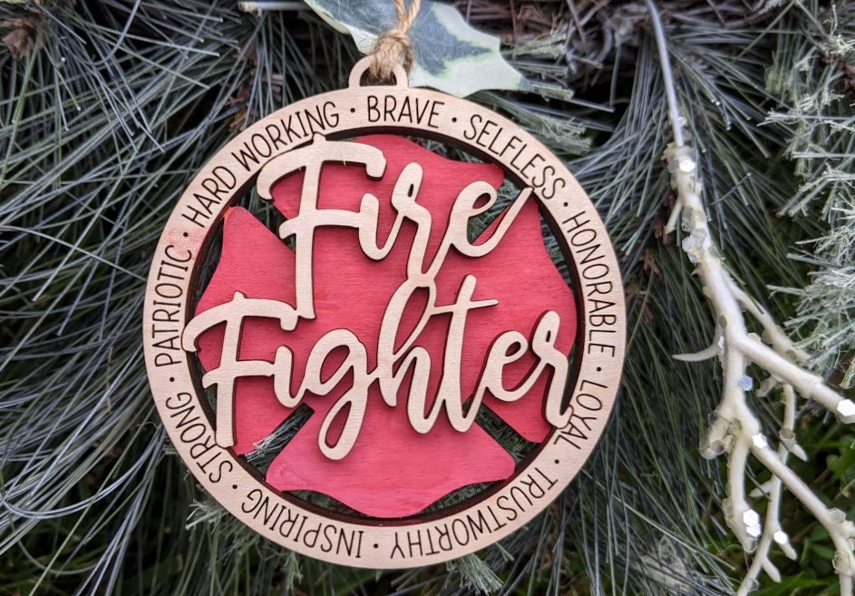 Firefighter svg, Ornament, car charm, or wall hanging DIGITAL DOWNLOAD, Gift for Firefighter, Car charm svg, Cut and Score Digital Download Designed for Glowforge