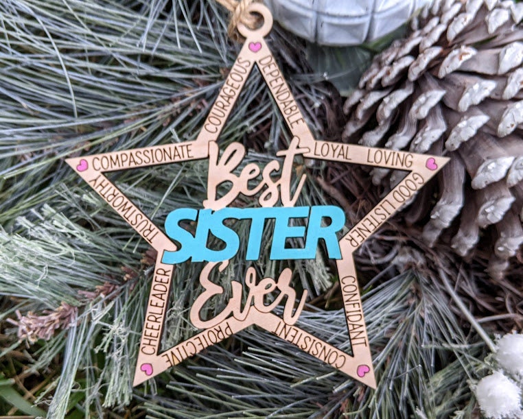 Best Sister Ever SVG - Car Charm or Ornament svg - Cut and score laser cut file designed for Glowforge