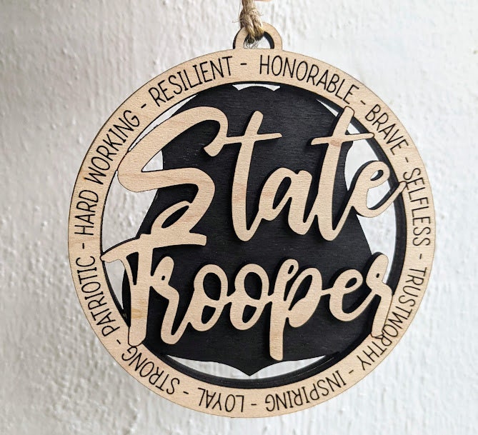 State Trooper svg - Ornament or car charm digital file - Gift for state trooper - Cut and Score laser cut file designed for Glowforge