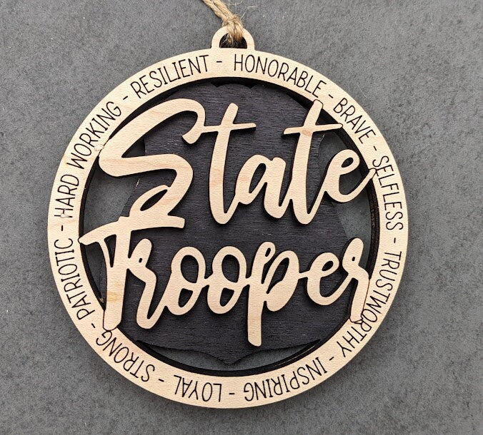 State Trooper svg - Ornament or car charm digital file - Gift for state trooper - Cut and Score laser cut file designed for Glowforge