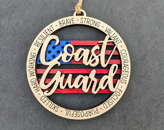 Coast Guard SVG - Military ornament/car charm with flag background - Cut and score Digital Download designed for Glowforge