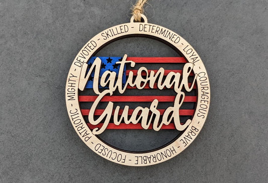 National Guard ornament svg - Military car charm/ornament with flag background - Cut and score Digital Download designed for Glowforge