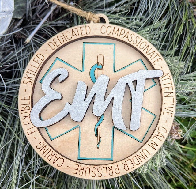 EMT svg - Ornament or car charm digital file - Gift for Emergency medical technician - Laser cut file tested on Glowforge - Score and cut only file