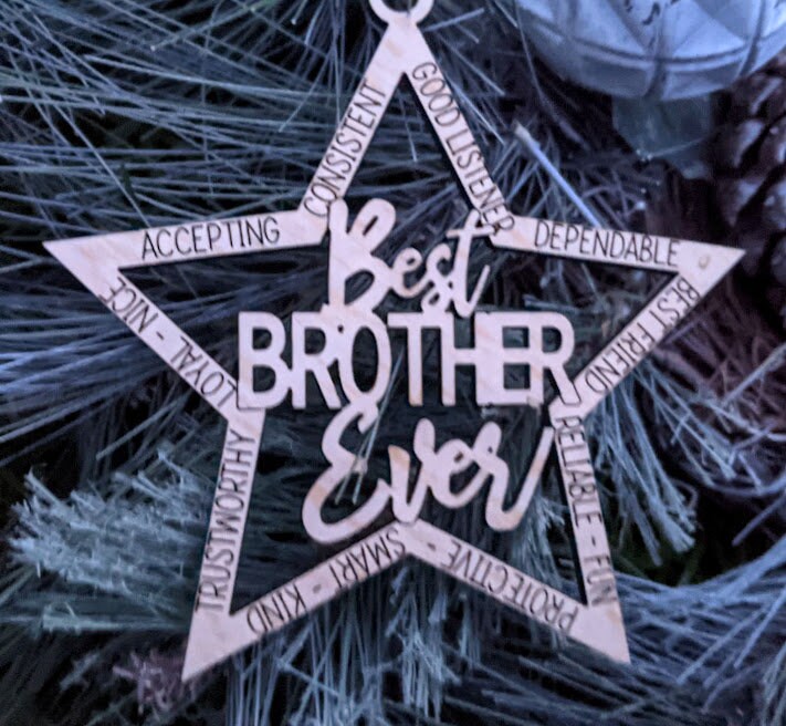 Brother svg - Best Brother Ever digital file - Ornament or Car Charm svg - Cut and score laser cut file designed for Glowforge