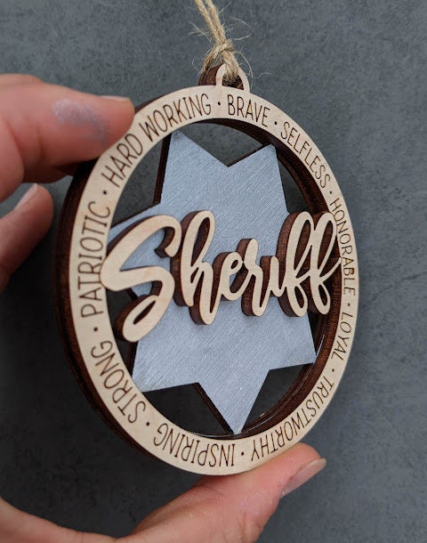 Sheriff svg - Ornament or car charm svg - Gift for Sheriff Digital Download - Cut and score laser cut file designed for Glowforge