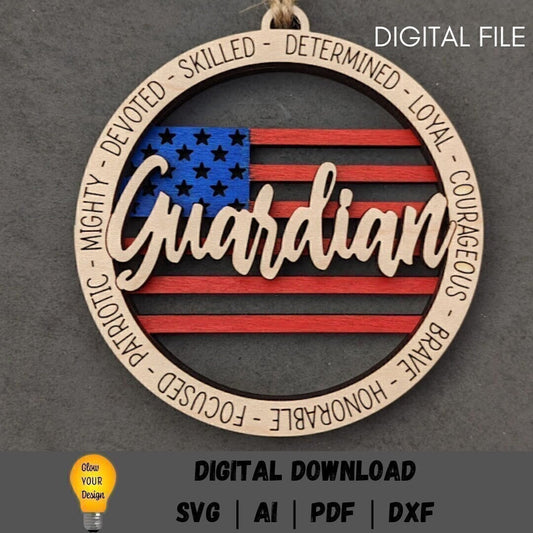 Guardian svg - Ornament or car charm digital file - Gift for space force military member - Cut and score laser cut file designed for Glowforge
