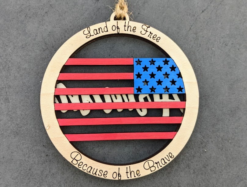 Air force svg - Set of 3 Air force car charms with flag layer, including Air Force, Airman, and Air Force Wife - Ornament or car charm digital file - Cut and score laser cut file designed for Glowforge