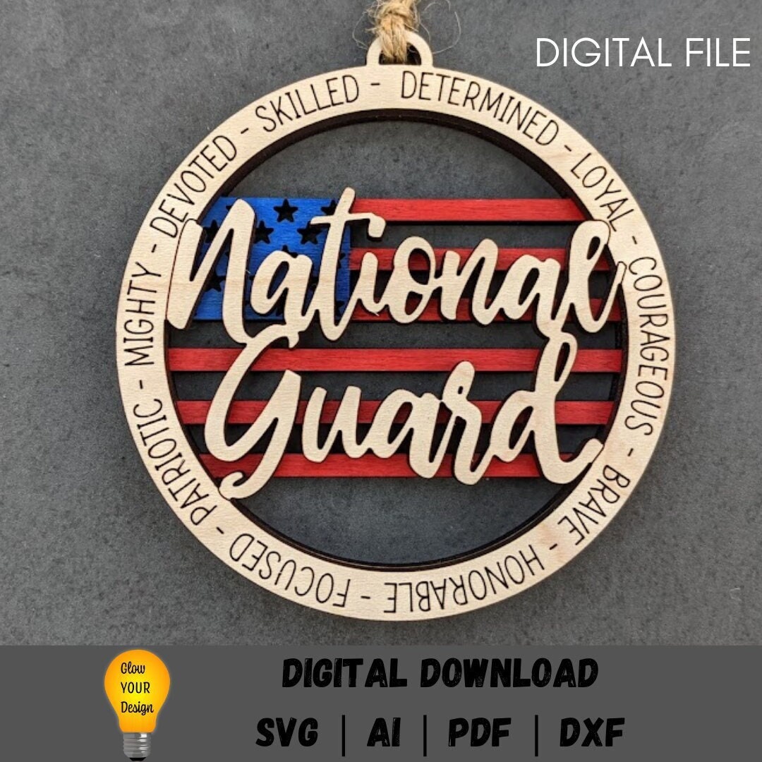 National Guard ornament svg - Military car charm/ornament with flag background - Cut and score Digital Download designed for Glowforge