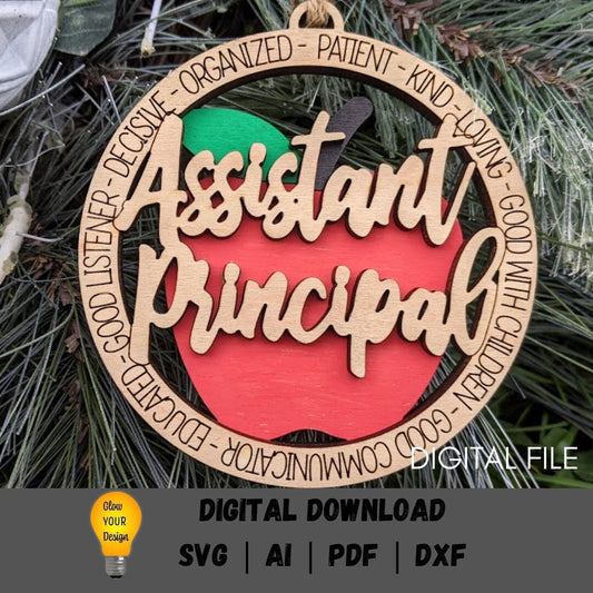 Assistant principal svg - Ornament or car charm svg - Cut & score laser cut file designed for Glowforge