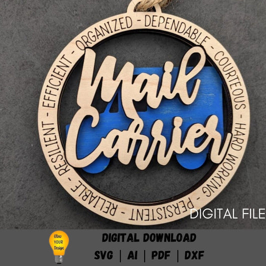 Mail Carrier svg - Ornament or Car charm Digital file - Mailcarrier gift - Cut and score laser cut file designed for Glowforge