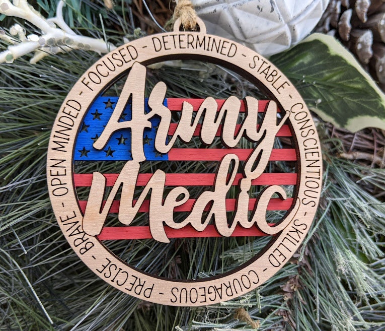 Army Medic svg - Ornament or car charm svg with flag background - Cut and score Digital Download designed for Glowforge