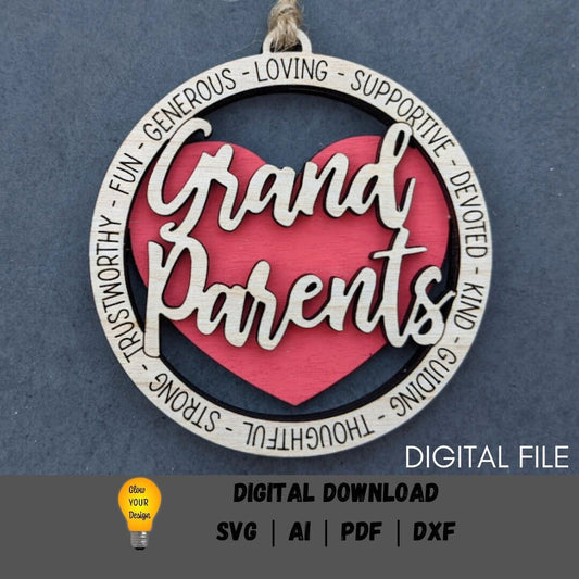 Grandparents SVG - Car Charm or ornament DIGITAL FILE - Grandparent / Grandma / Grandpa Gift - Cut and score digital download designed for Glowforge