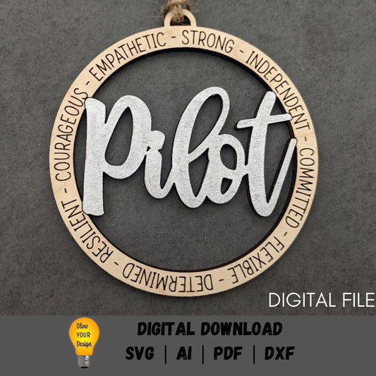 Pilot svg - Ornament or car charm digital file - Cut and score only file - Laser cut file designed for Glowforge