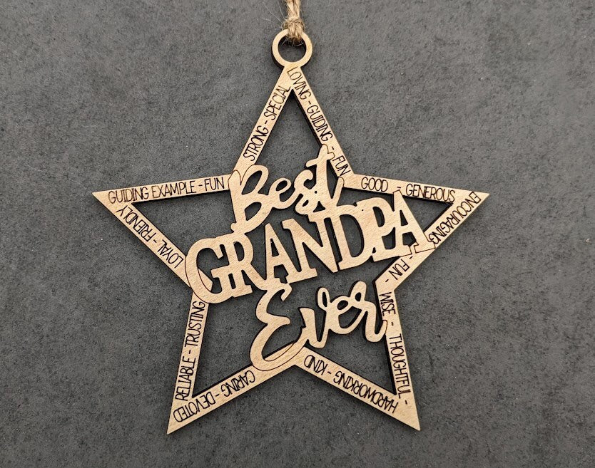 Grandpa svg - Best Grandpa ever ornament or car charm svg - Star ornament - Cut and score laser cut file designed for Glowforge