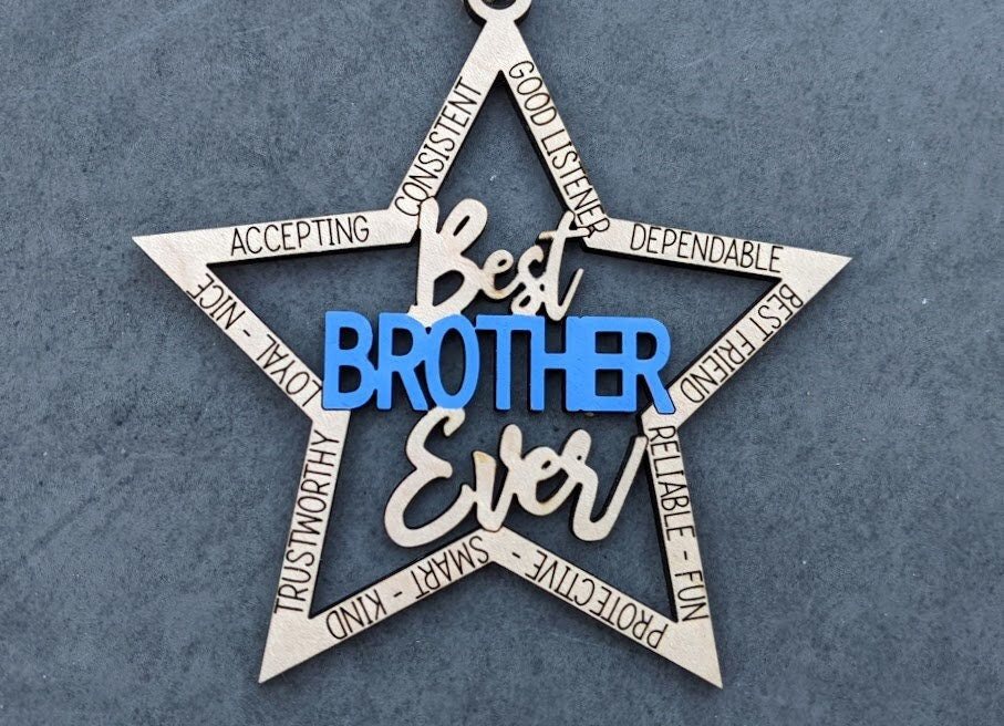 Brother svg - Best Brother Ever digital file - Ornament or Car Charm svg - Cut and score laser cut file designed for Glowforge